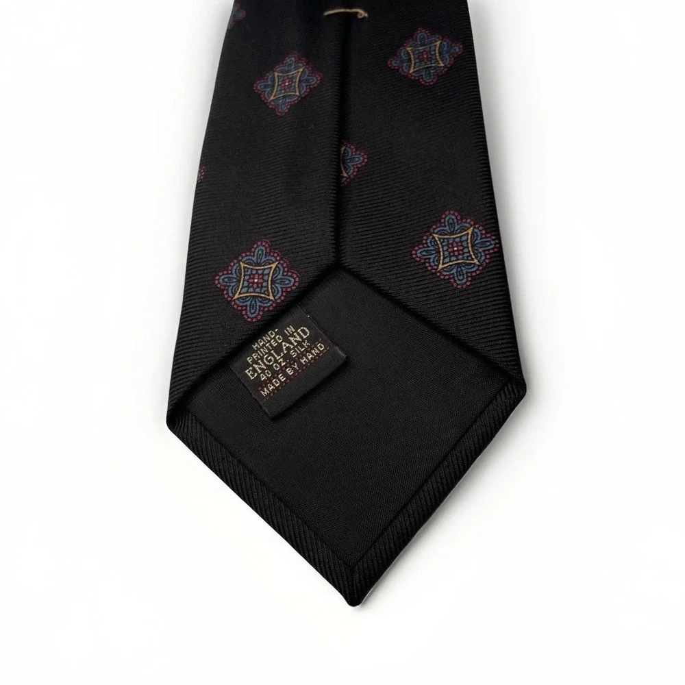 Ferrell Reed x David Evans Canterbury Silk Tie Black Hand Made & Printed England